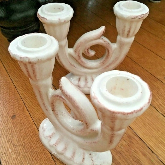 Hand Made Italy Other - Pair Italian Hand Made Paint Porcelain Double Cand